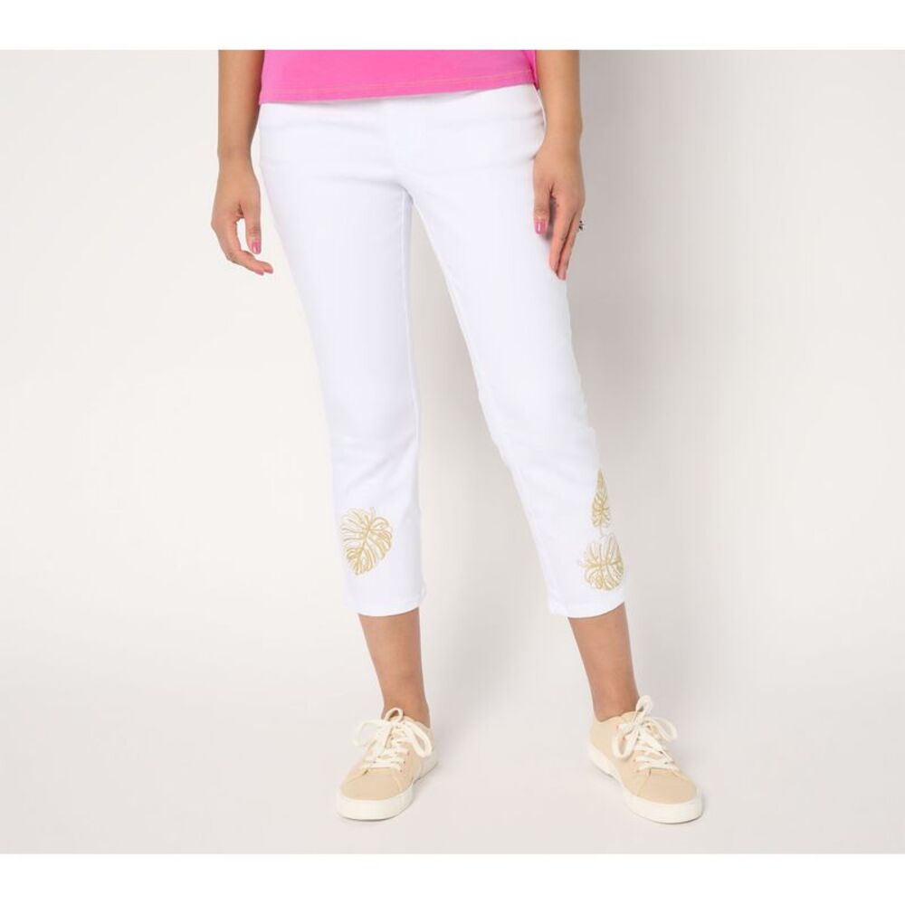 Belle by Kim Gravel Women's Petite Pants 10P TripleLuxe Twill Palm White A683743